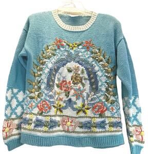 Premiere Designer Collection Vintage Kitted Blue Sweater women sz S